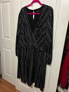 Lane Bryant Black Dress with White Pinstripes, Long Sleeves
